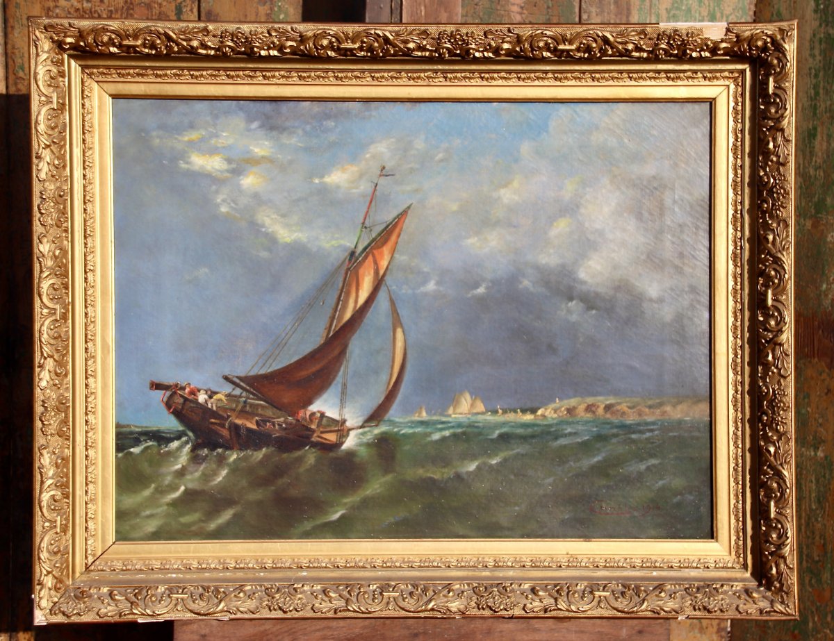 Marine Painting XIXth Normandy Landscape Of CanÈbe-photo-2
