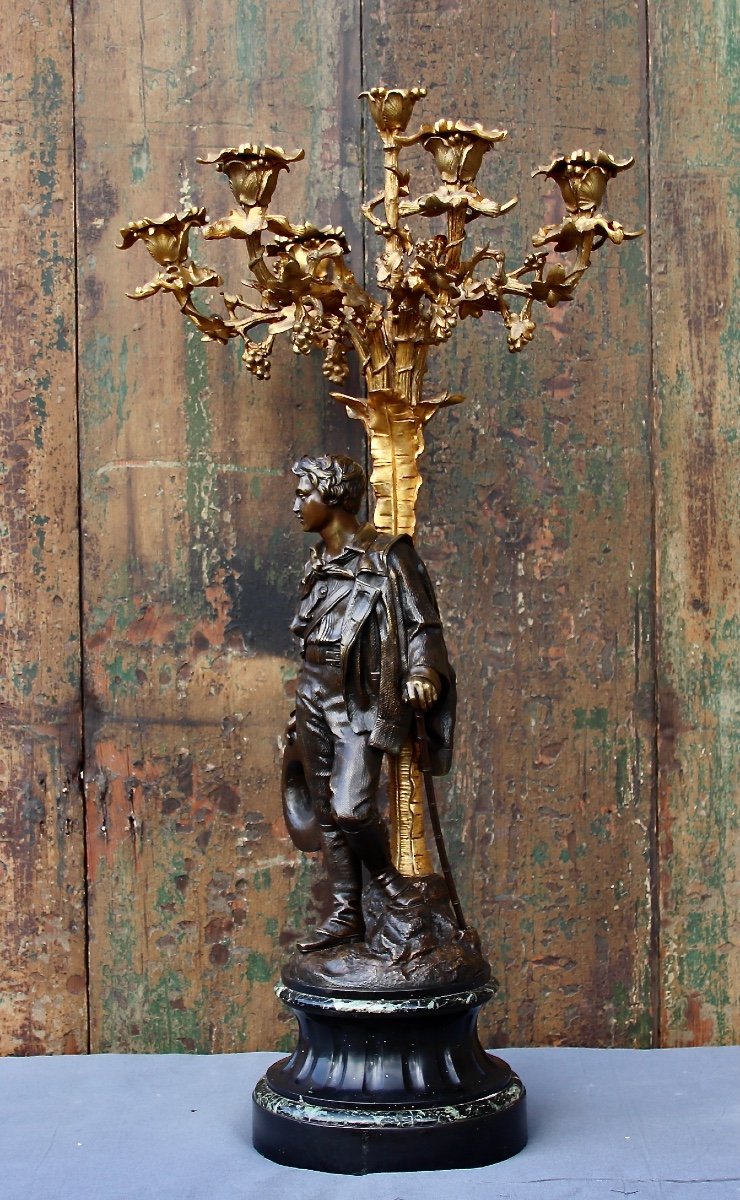 Pair Of Bronze Candelabra With XIXth Century Characters By E. Blavier-photo-5