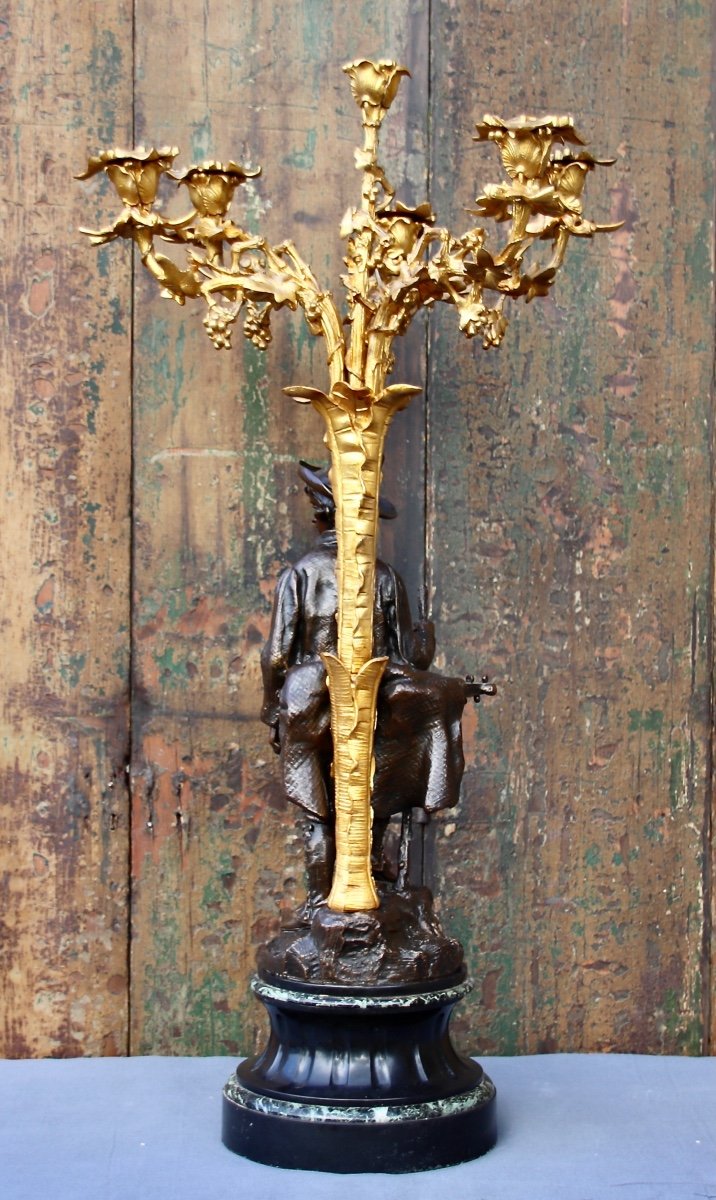 Paire De Candélabres En Bronze Aux Personnages d'époque XIXème De E. Blavier -photo-6
