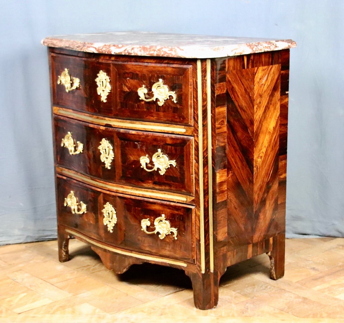 Petite Commode Louis XIV En Palissandre à Plateau De Marbre-photo-2