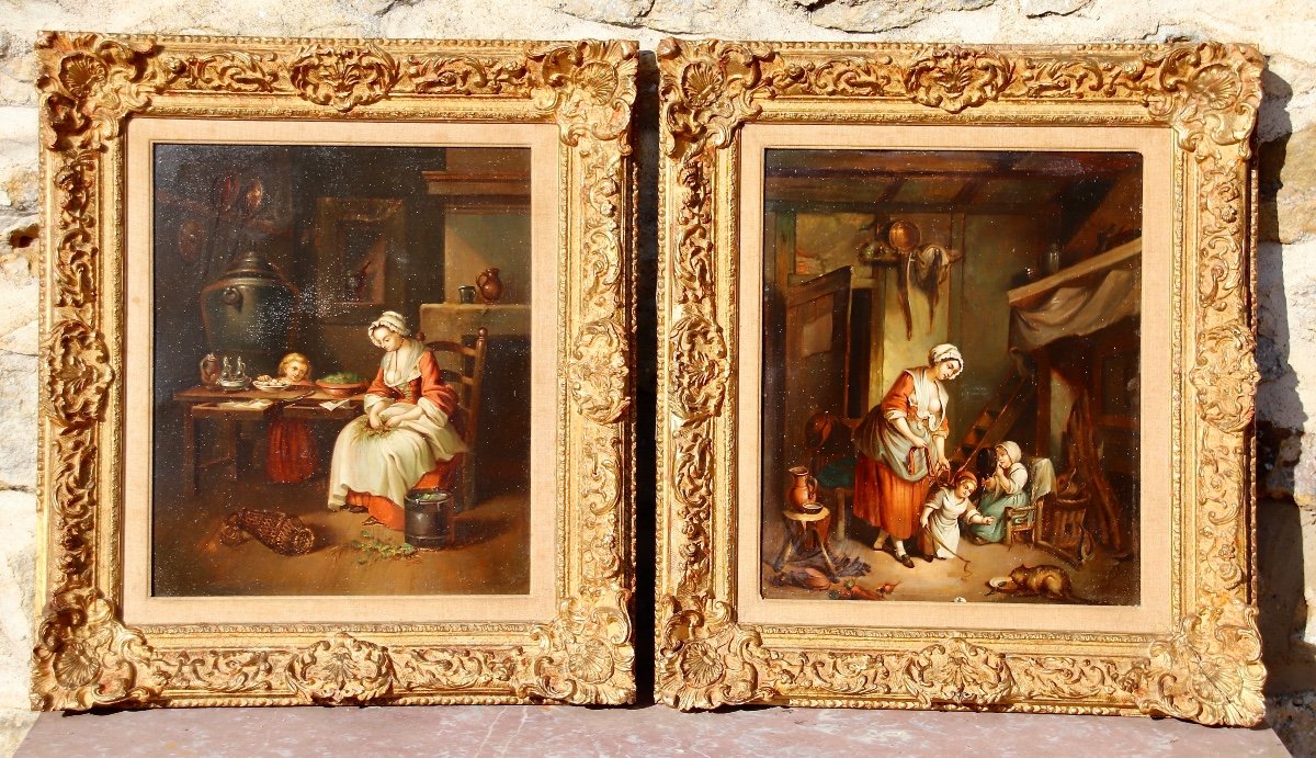 Paire De Peintures Sur Zinc d'époque XVIIIème -photo-3