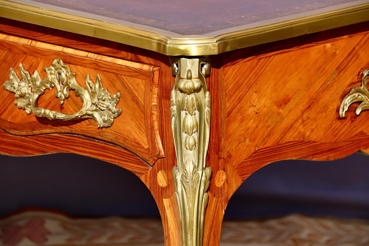 Bureau Louis XV Double Faces En Bois De Rose d'époque XVIIIème Marqué E.h.b. -photo-3