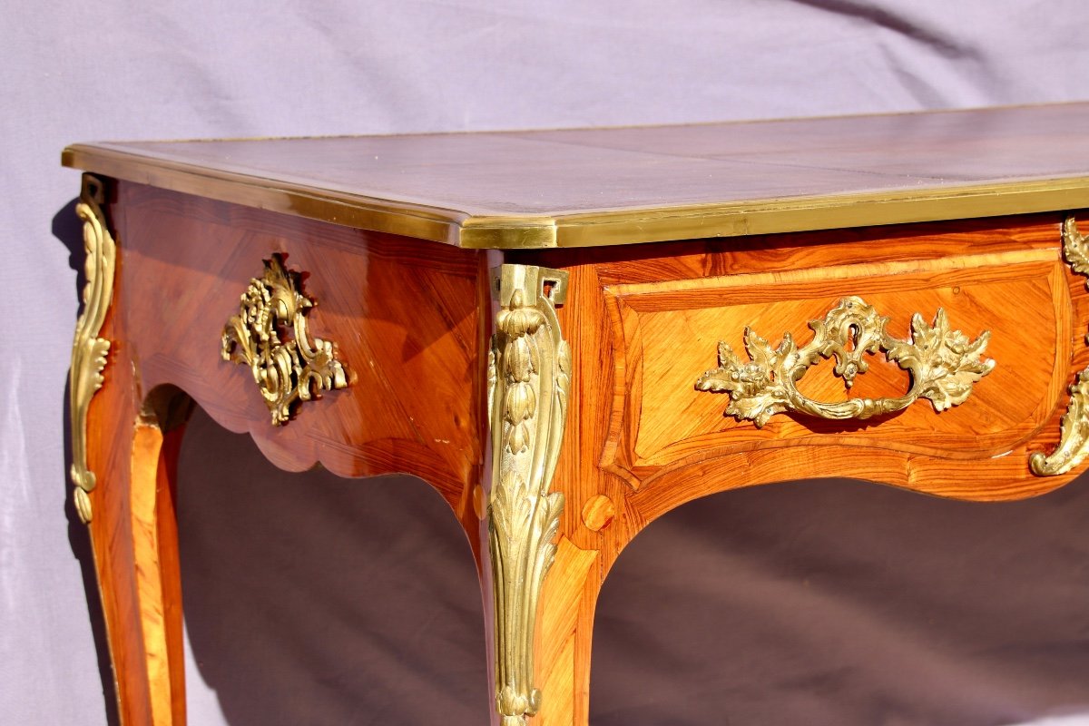 Bureau Louis XV Double Faces En Bois De Rose d'époque XVIIIème Marqué E.h.b. -photo-2