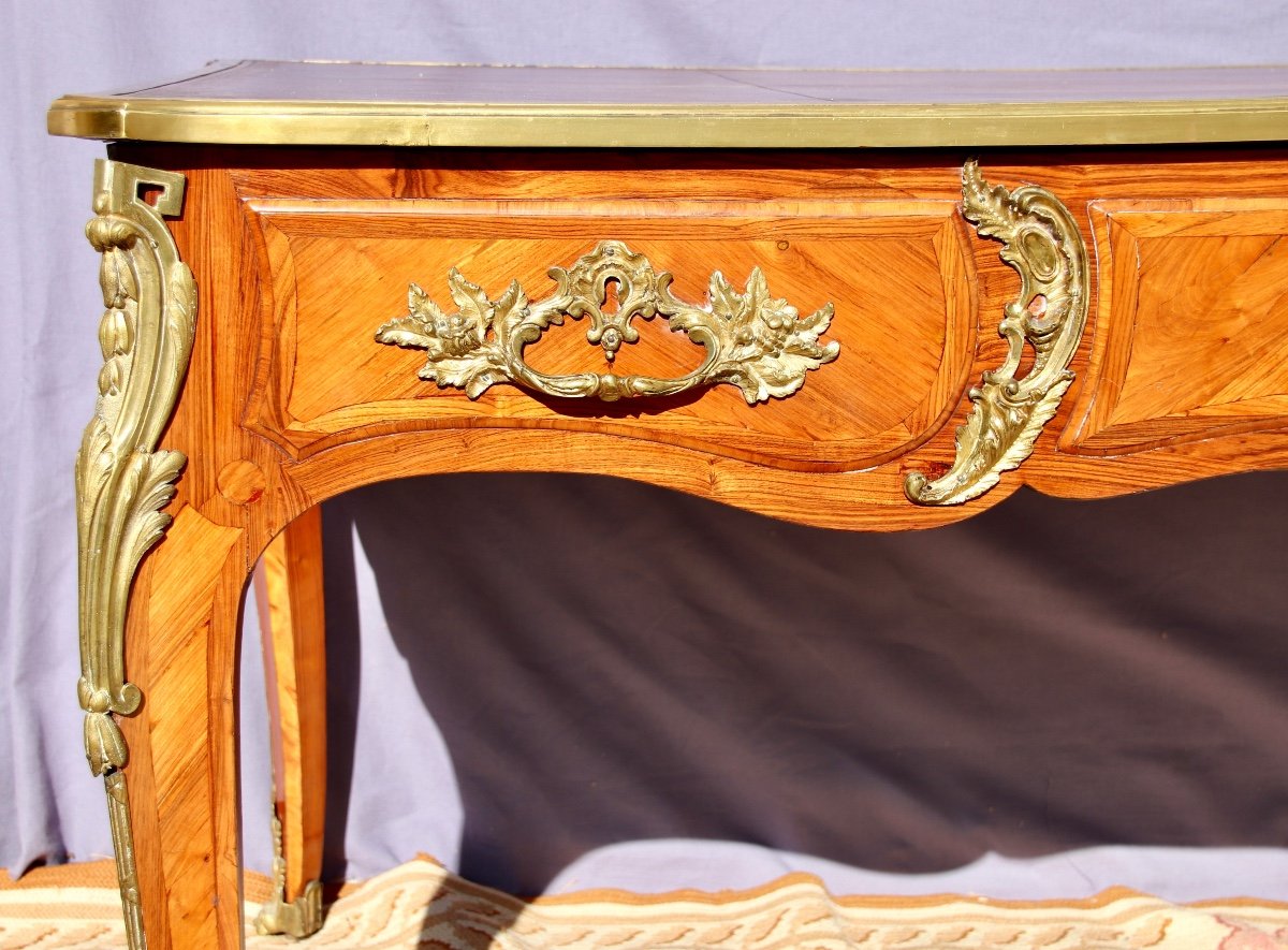 Bureau Louis XV Double Faces En Bois De Rose d'époque XVIIIème Marqué E.h.b. -photo-5