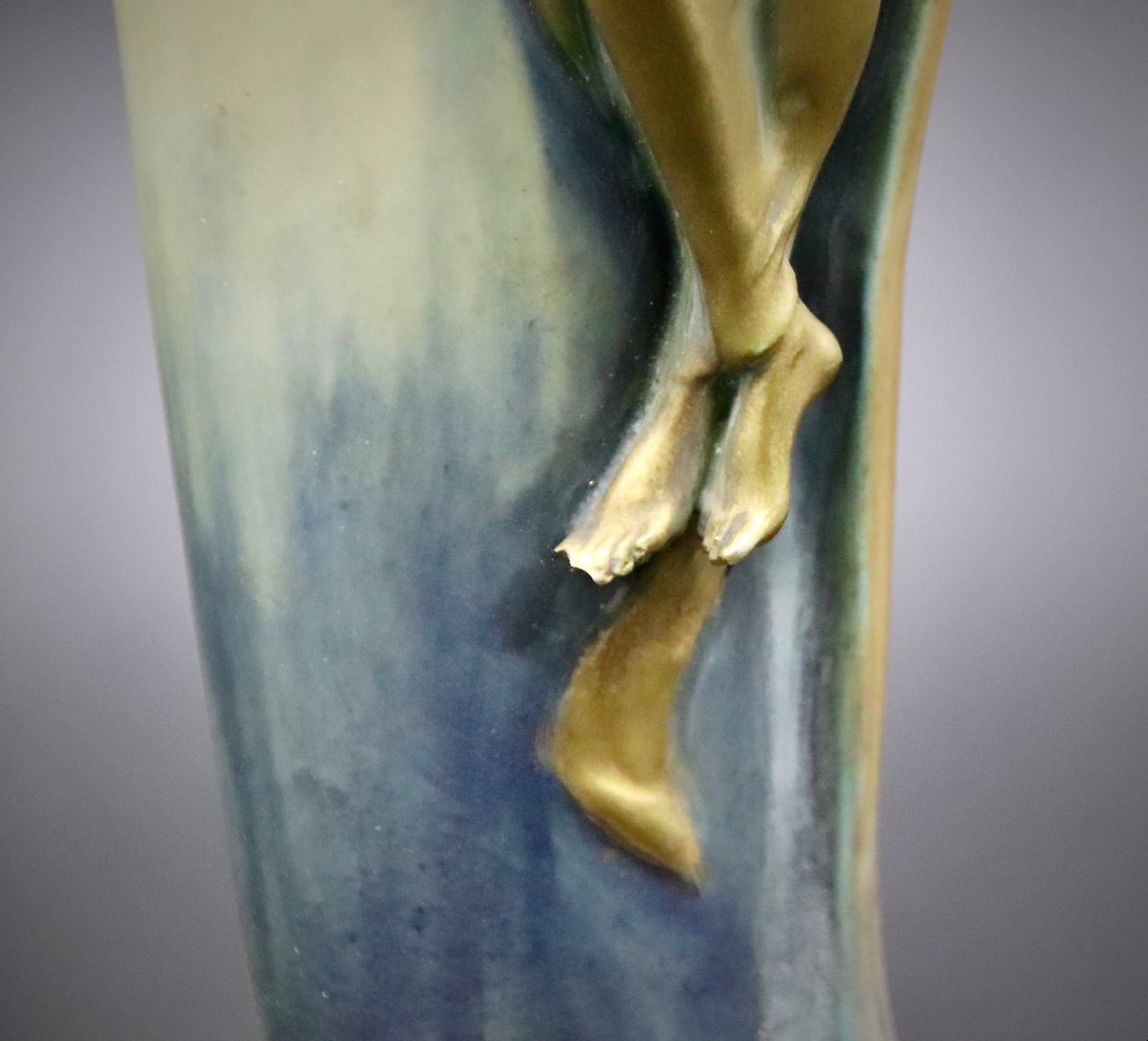 Vase En céramique Art Nouveau Monture Bronze Autriche de E. WALHISS-photo-2
