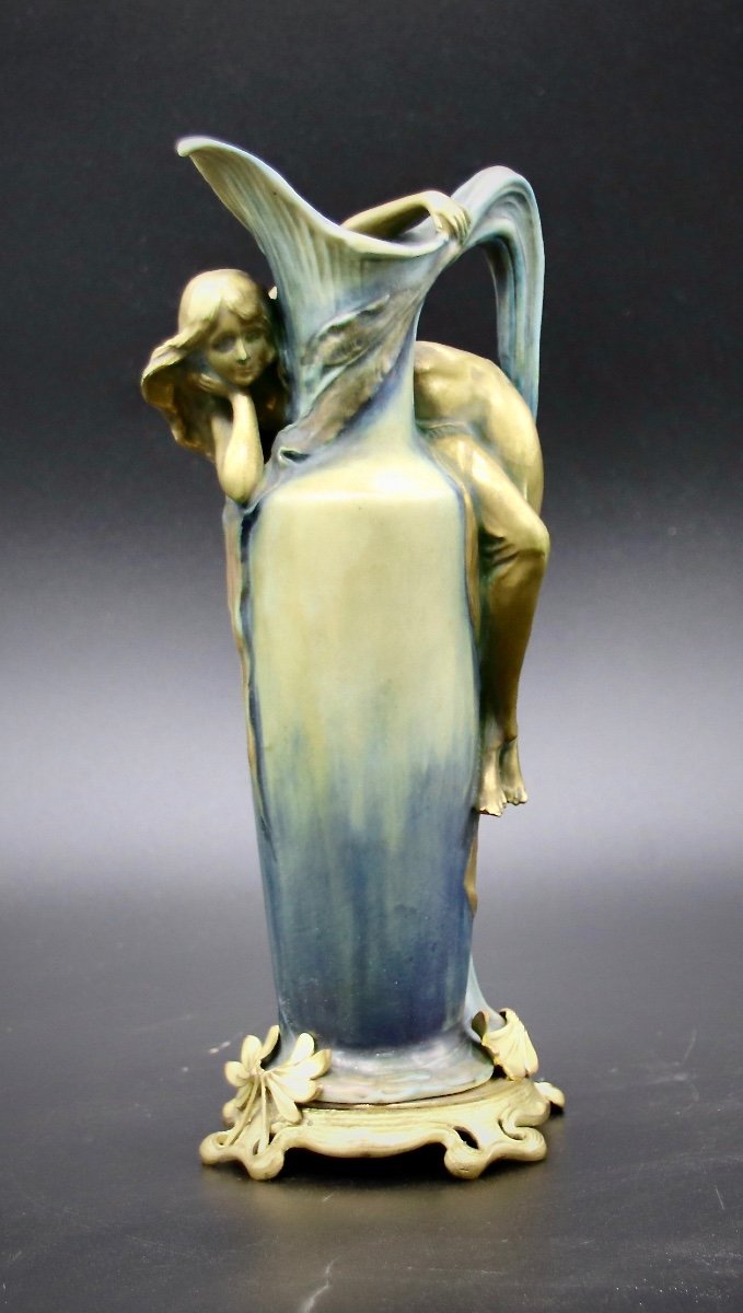 Vase En céramique Art Nouveau Monture Bronze Autriche de E. WALHISS-photo-5