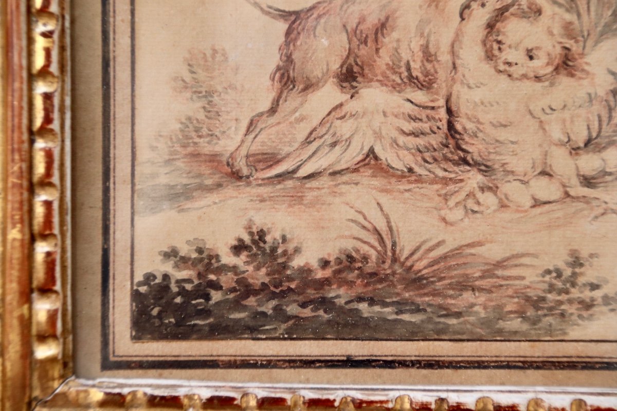 18th Century Hunting Dog Drawing After Oudry-photo-4
