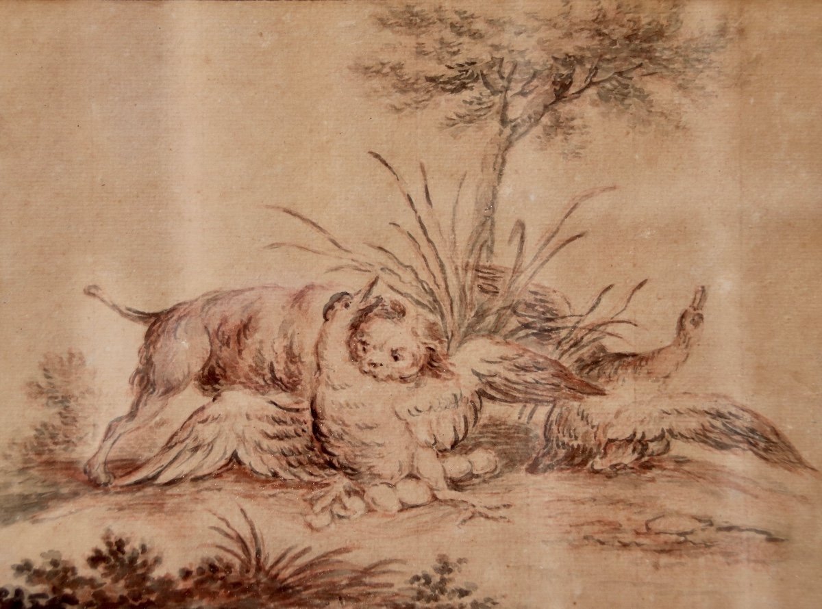 18th Century Hunting Dog Drawing After Oudry-photo-8