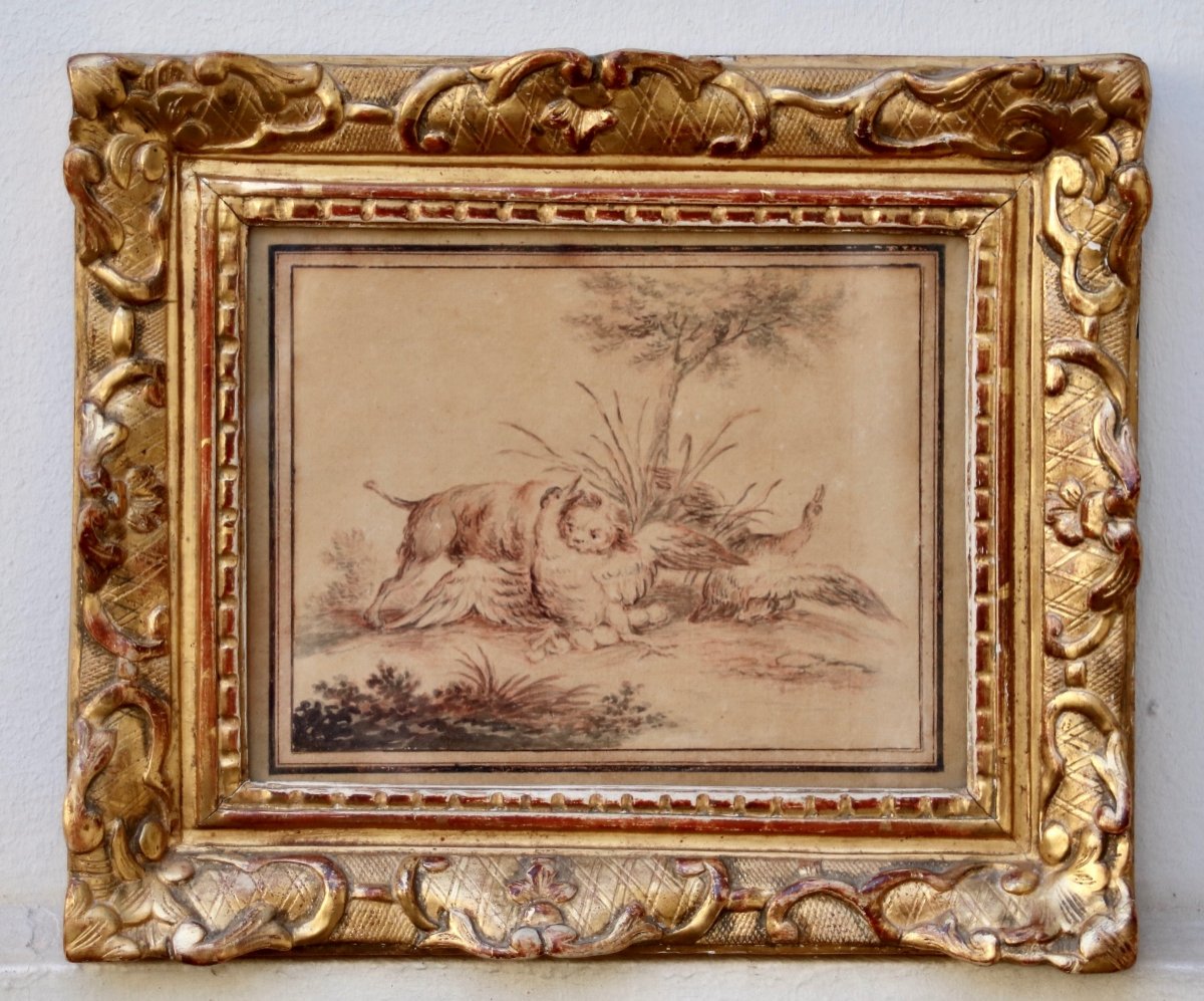 18th Century Hunting Dog Drawing After Oudry
