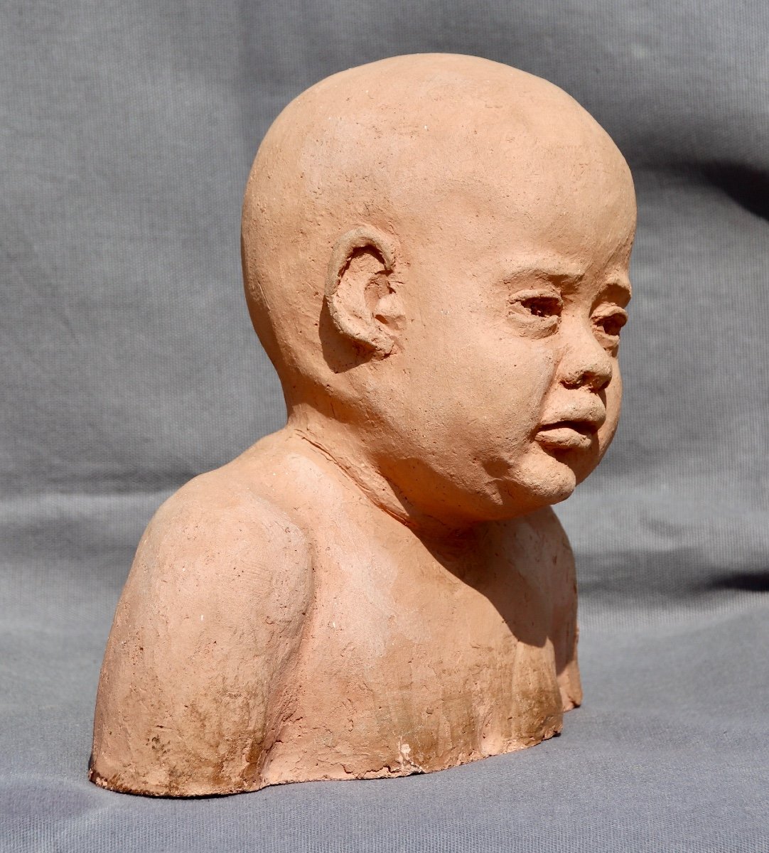 Buste d'Enfant En Terre Cuite XXème-photo-4