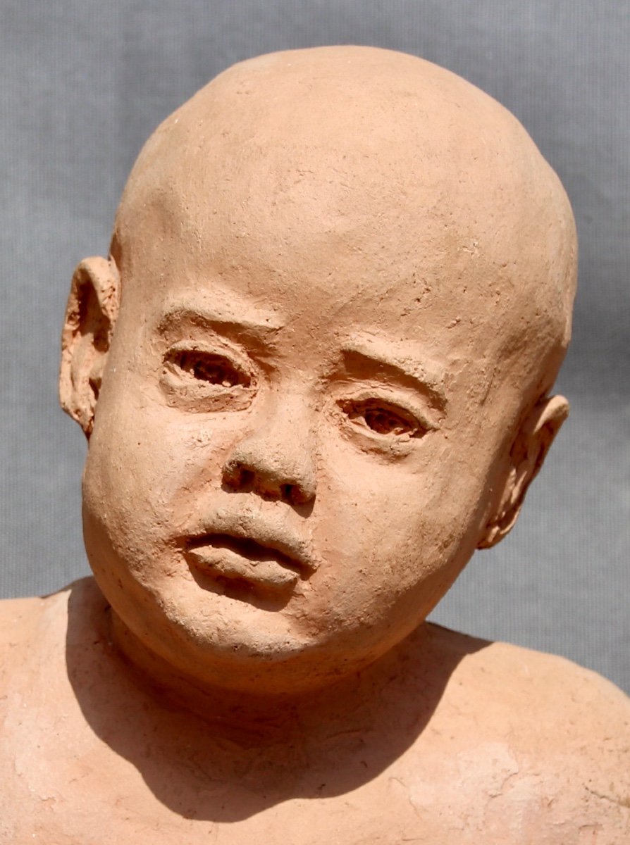 Buste d'Enfant En Terre Cuite XXème-photo-2