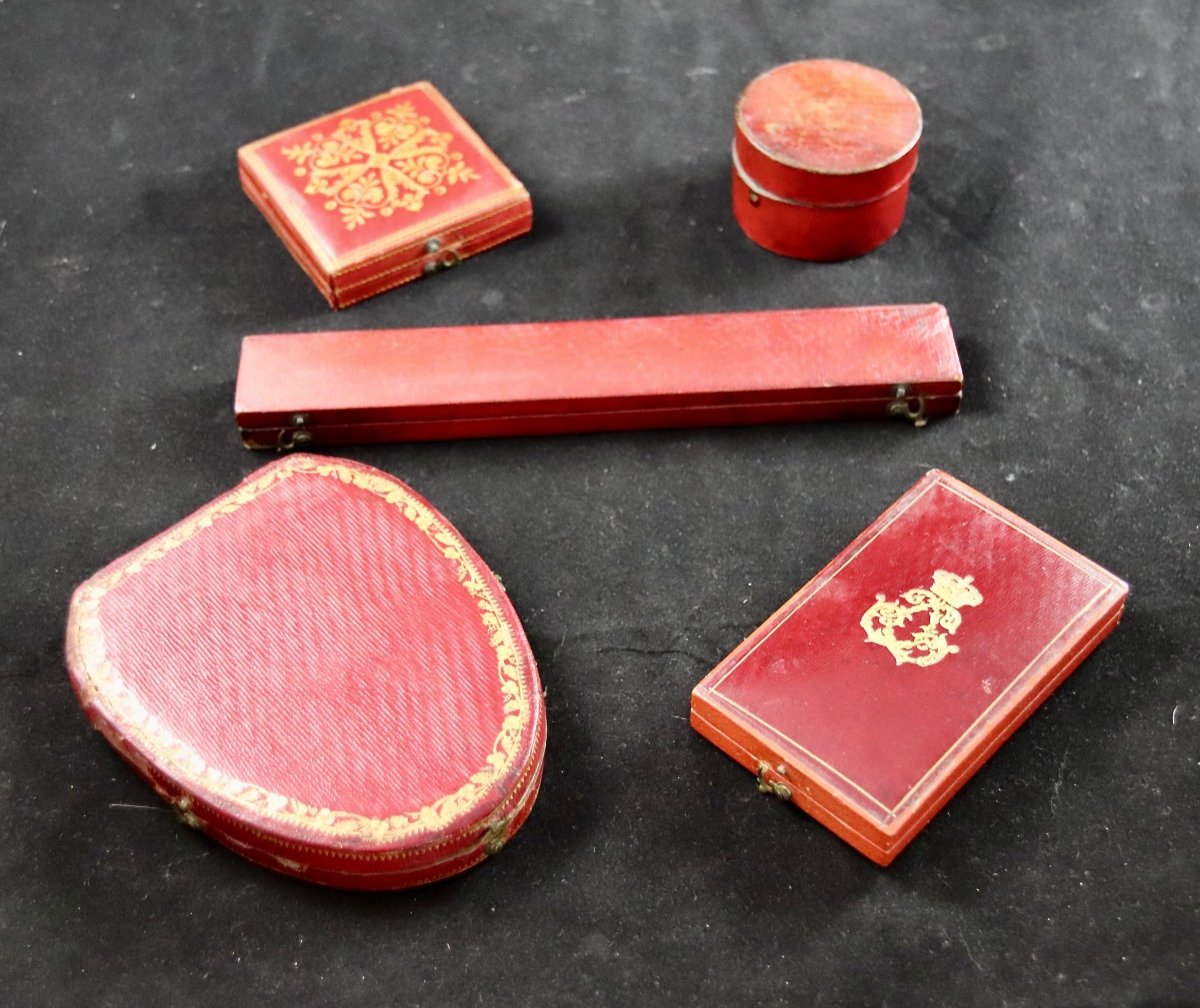 Set Of 5 Boxes XVIIIth And XIXth In Red Morocco