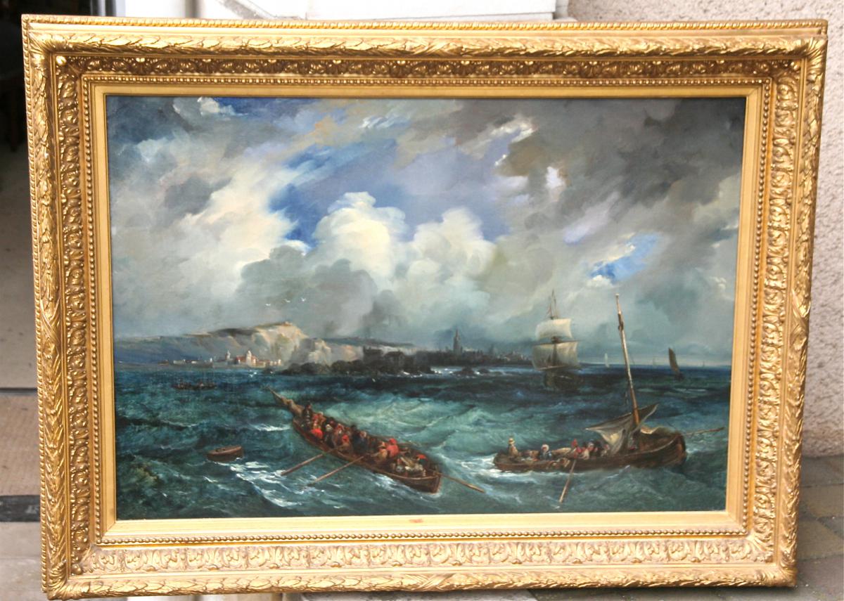 XIX Painting "" Boats In Sea "