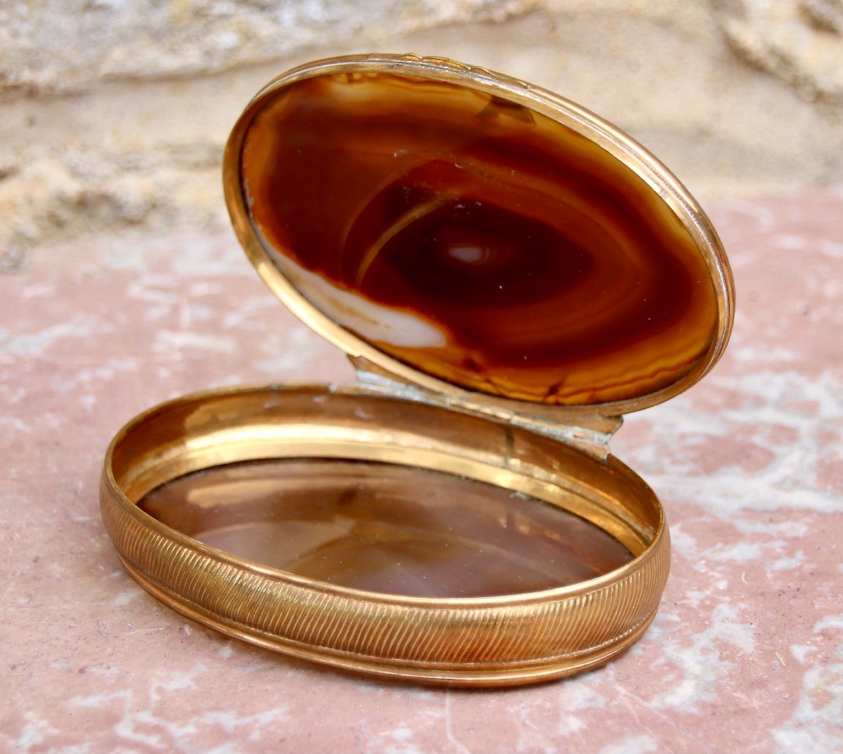 Boite Ovale XIXème En Pomponne Et Agate-photo-2
