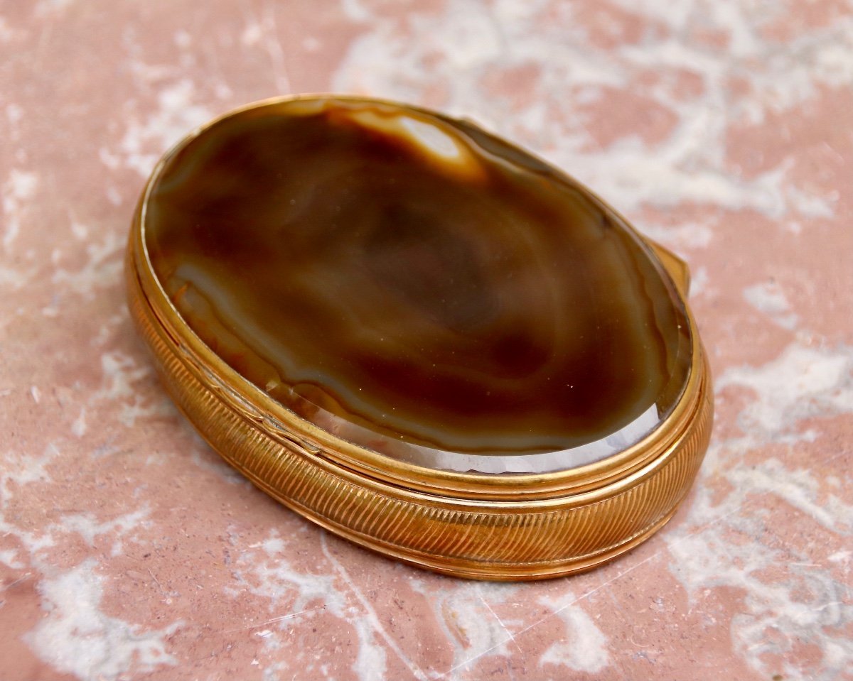 Boite Ovale XIXème En Pomponne Et Agate-photo-3
