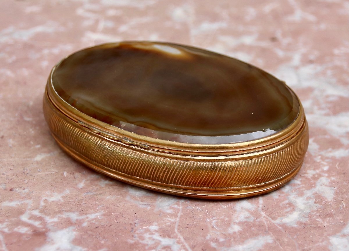 Boite Ovale XIXème En Pomponne Et Agate-photo-4