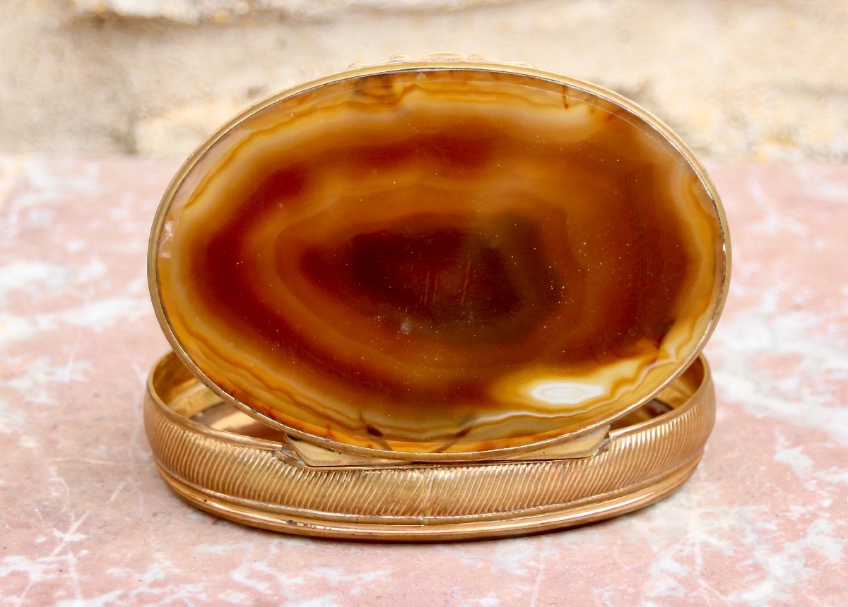 XIXth Oval Box In Pomponne And Agate-photo-5