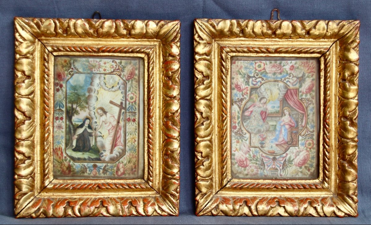 Pair Of 17th Century Religious Paintings On Velin