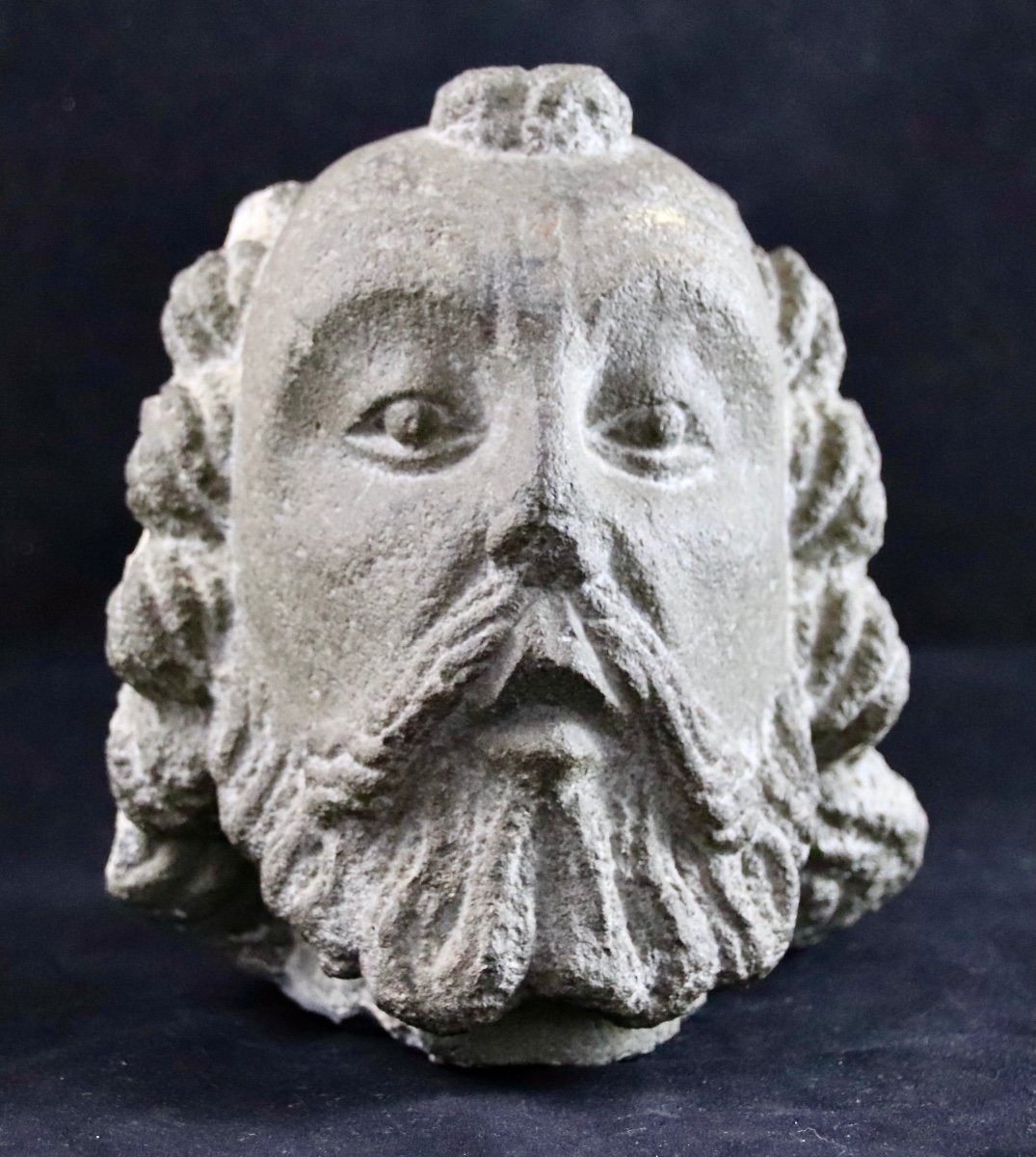 Sculpture XVème Tête d'Homme Barbu