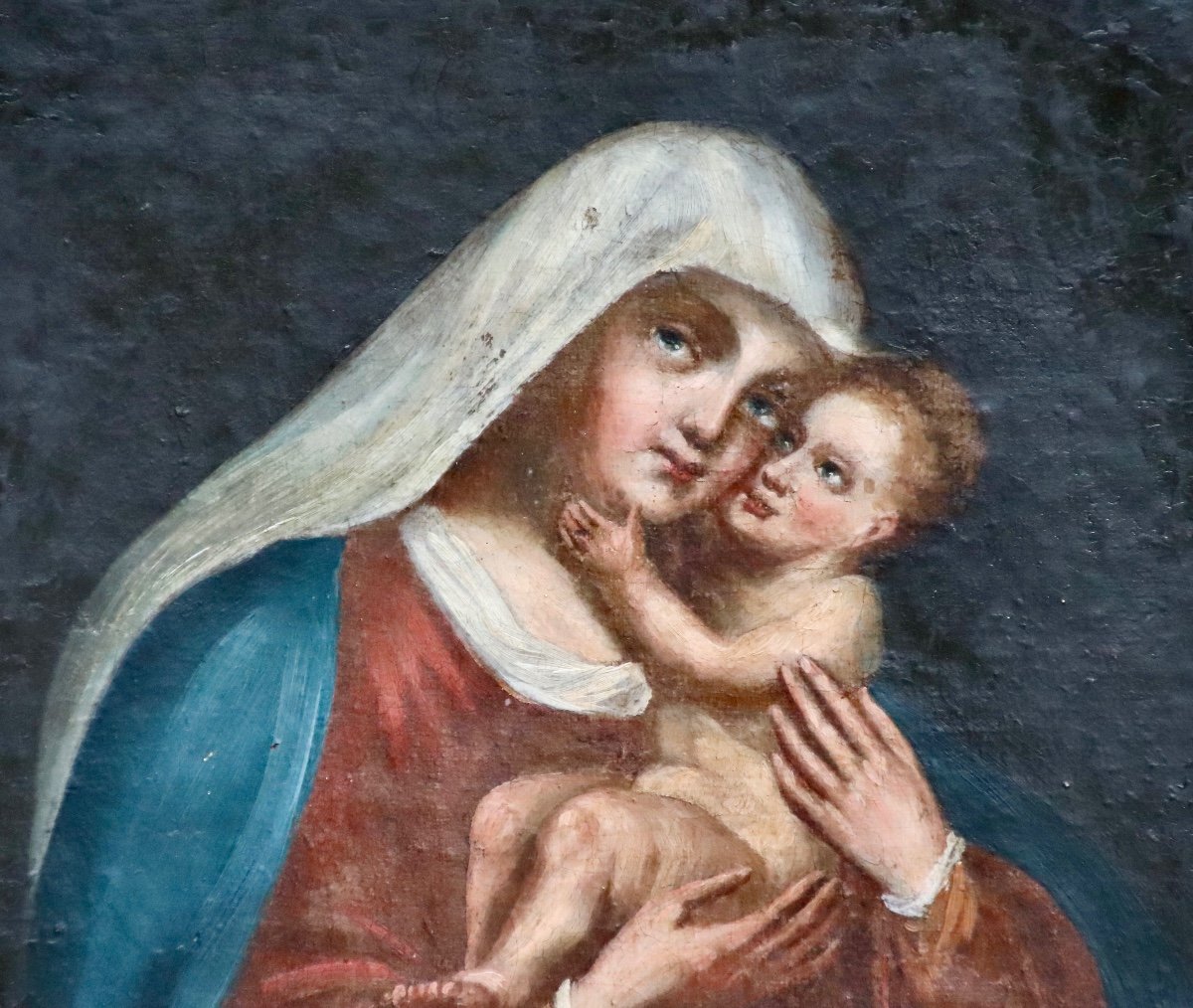 Peinture d'époque XVIIème Vierge à l'Enfant-photo-3