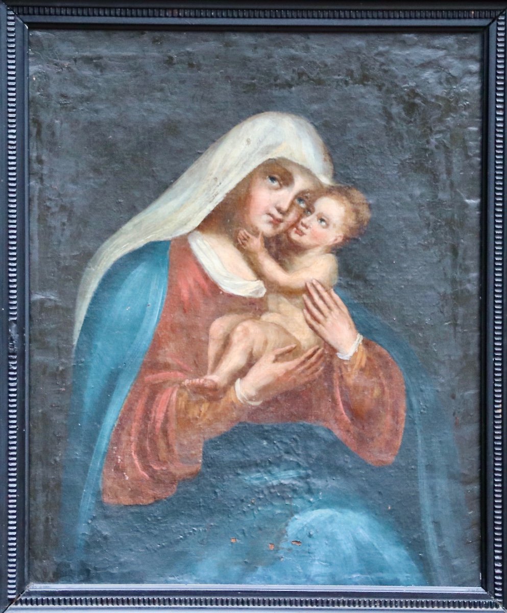 Peinture d'époque XVIIème Vierge à l'Enfant-photo-3