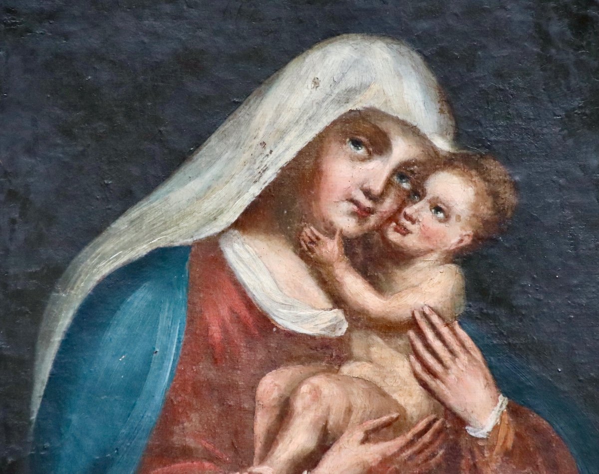 Peinture d'époque XVIIème Vierge à l'Enfant-photo-4