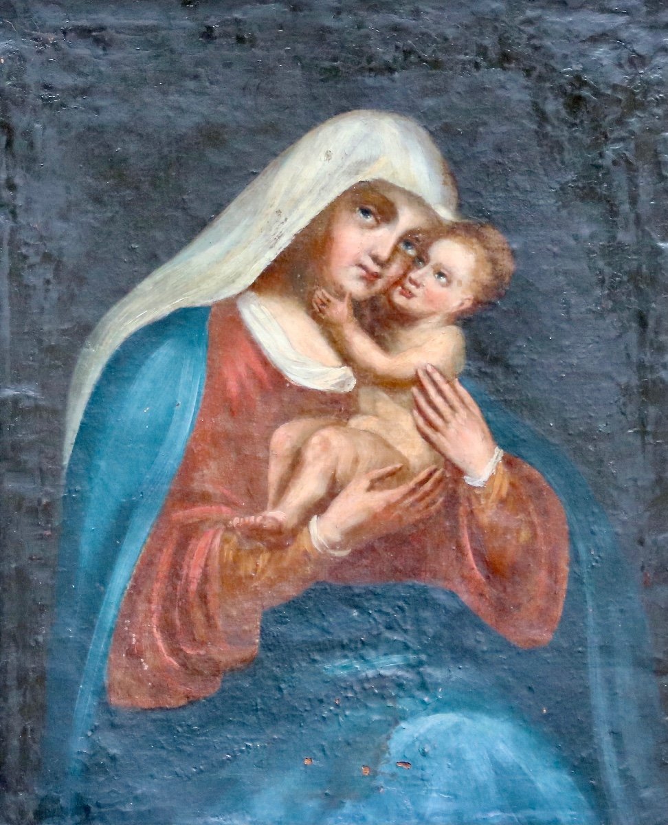 Peinture d'époque XVIIème Vierge à l'Enfant-photo-5