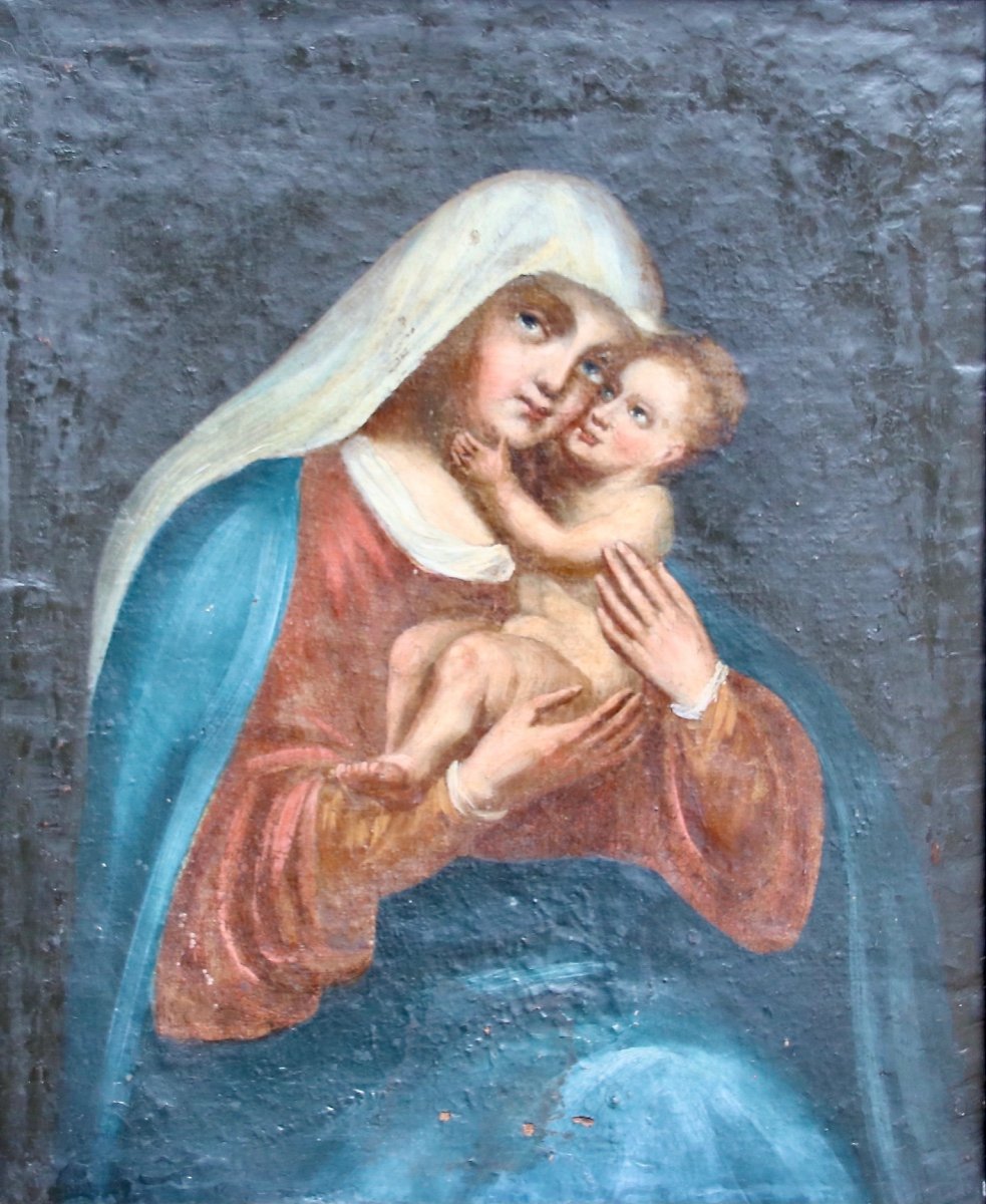 Peinture d'époque XVIIème Vierge à l'Enfant-photo-7