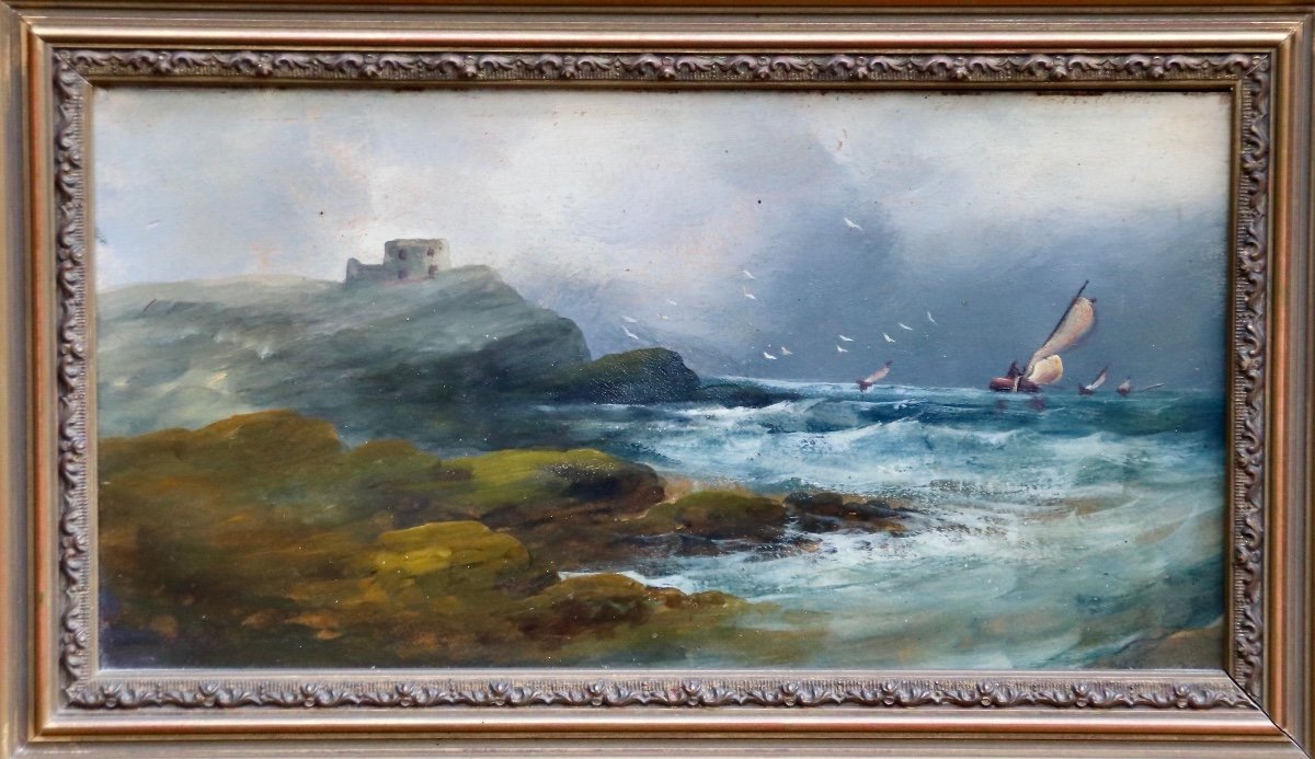 XIXth Painting Boat In The Storm-photo-2