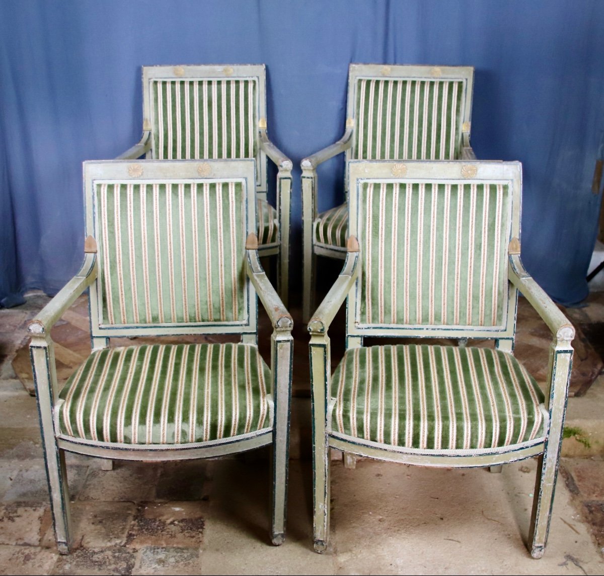 Suite De 4 Fauteuils Rechampis d'époque Directoire -photo-3