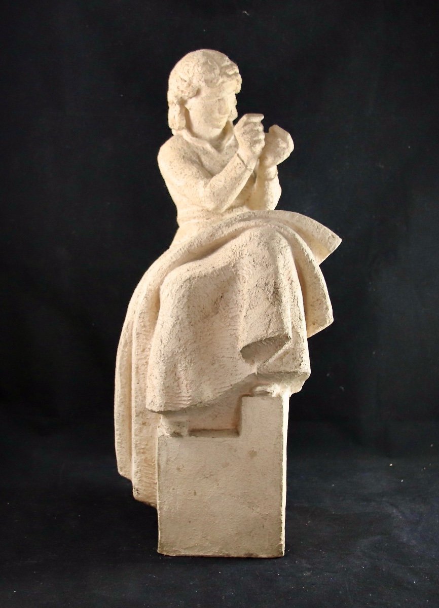 XXth Sculpture By Charles. Delhommeau The Seated Girl