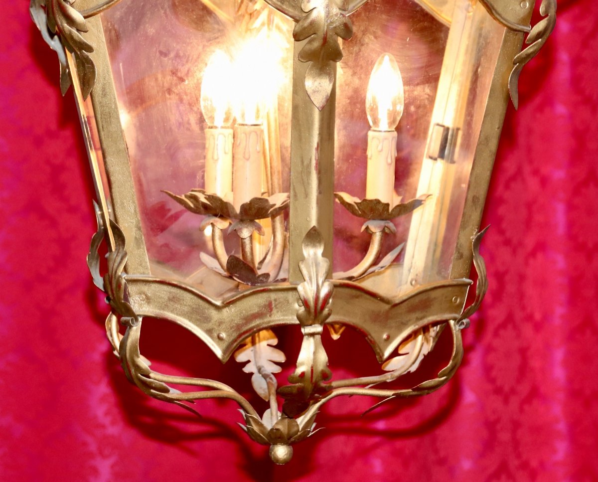 Lanterne De Vestubule En Tôle Doré 3 Lumières -photo-1