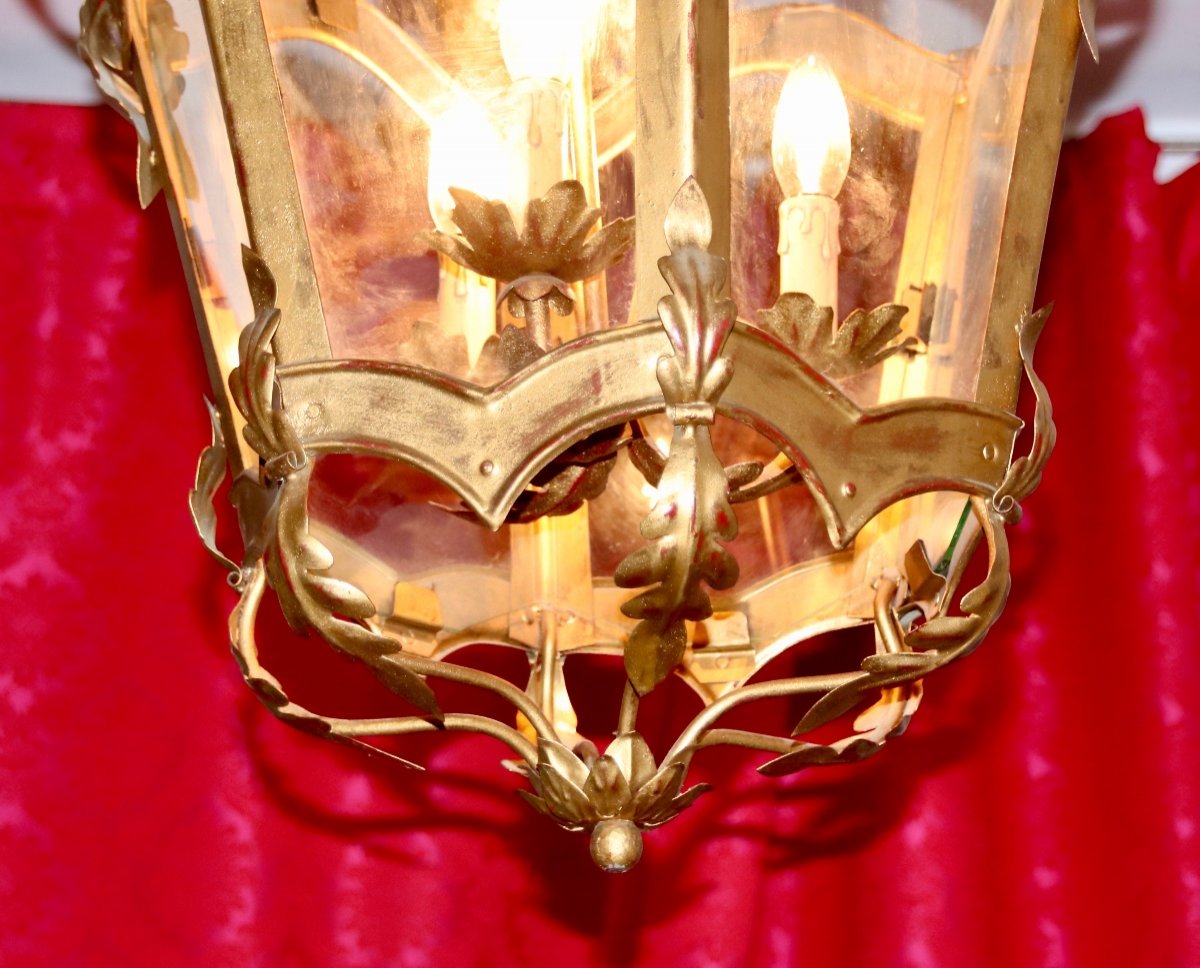 Lanterne De Vestubule En Tôle Doré 3 Lumières -photo-5