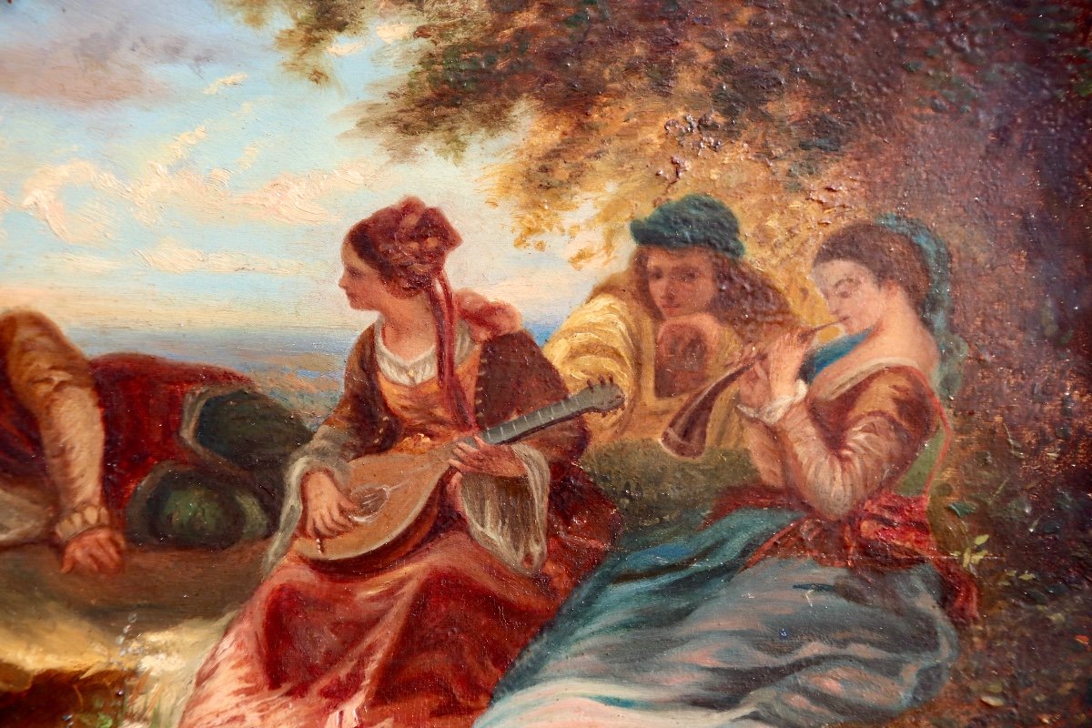 Nineteenth Panel Painting Romantic Allegorical Scene-photo-2