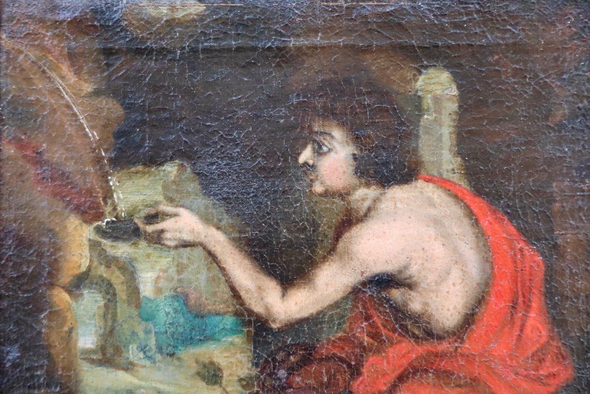 Peinture XVIIème De Saint Jean Baptiste à La Fontaine -photo-4