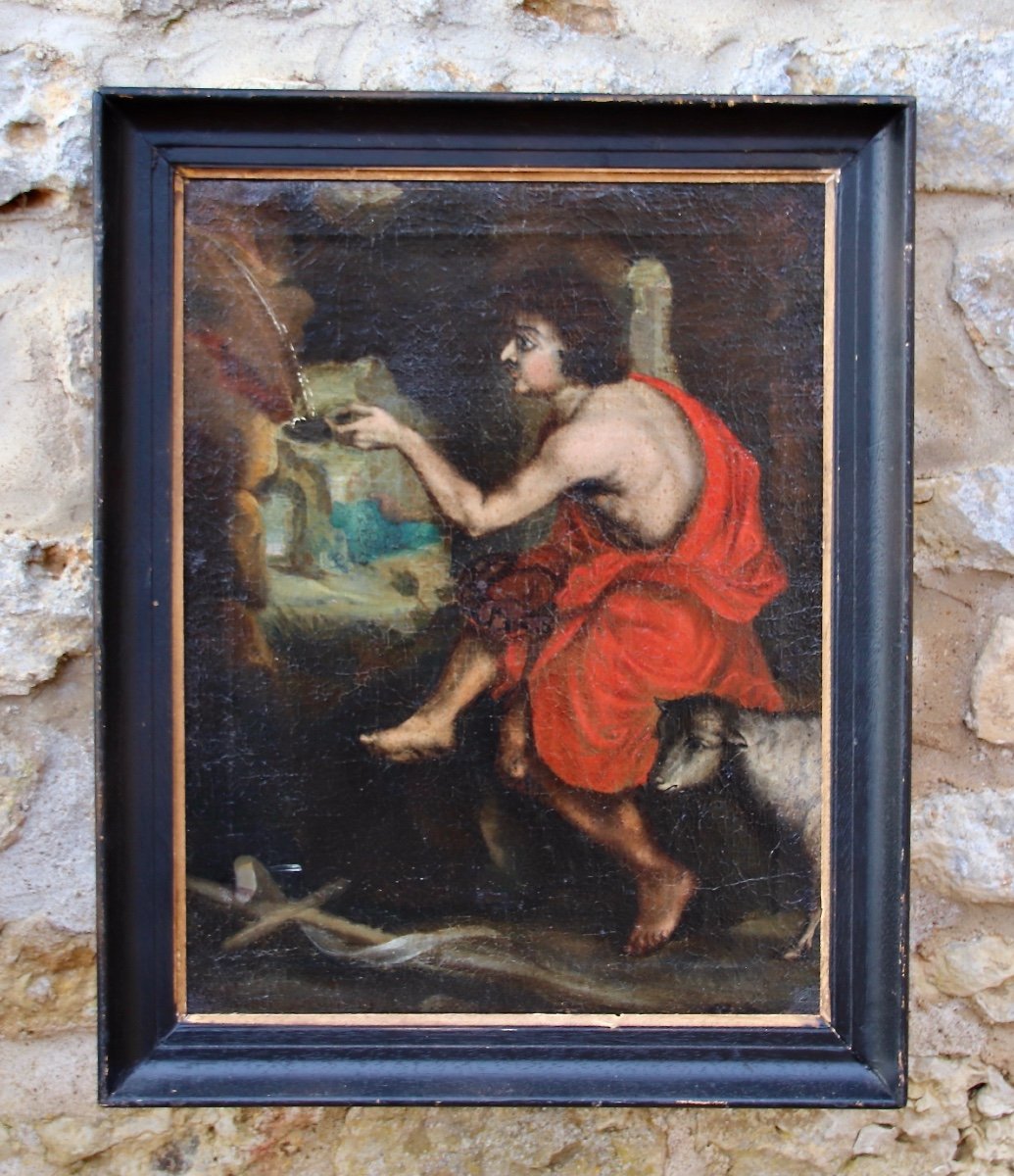 Peinture XVIIème De Saint Jean Baptiste à La Fontaine 