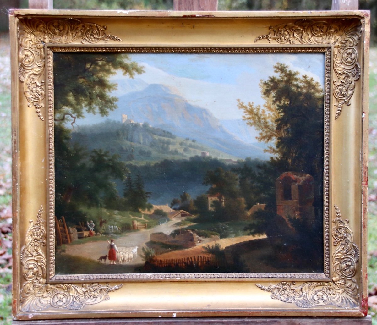 Peinture XIXème Paysage Annimé De Montagne-photo-1