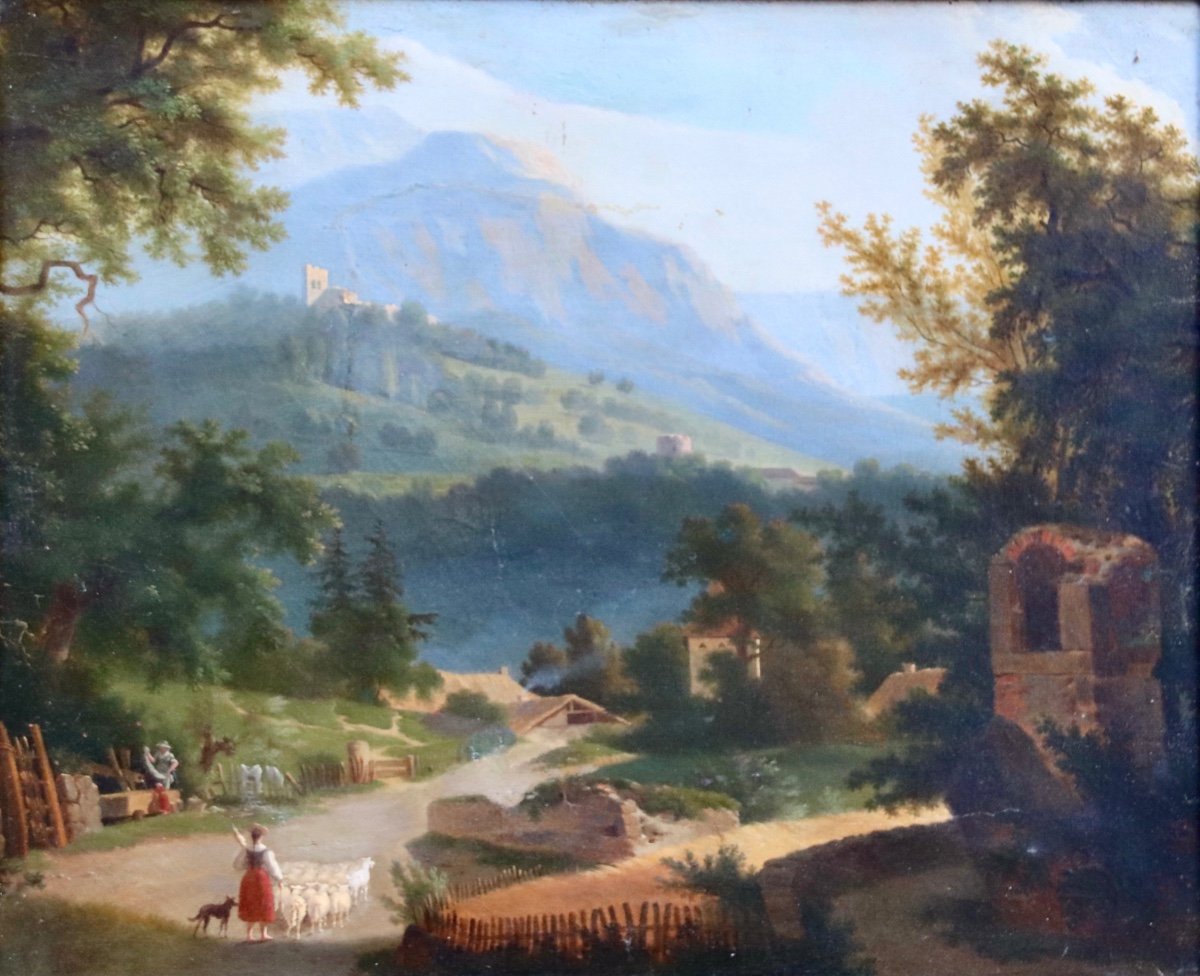 Peinture XIXème Paysage Annimé De Montagne-photo-4