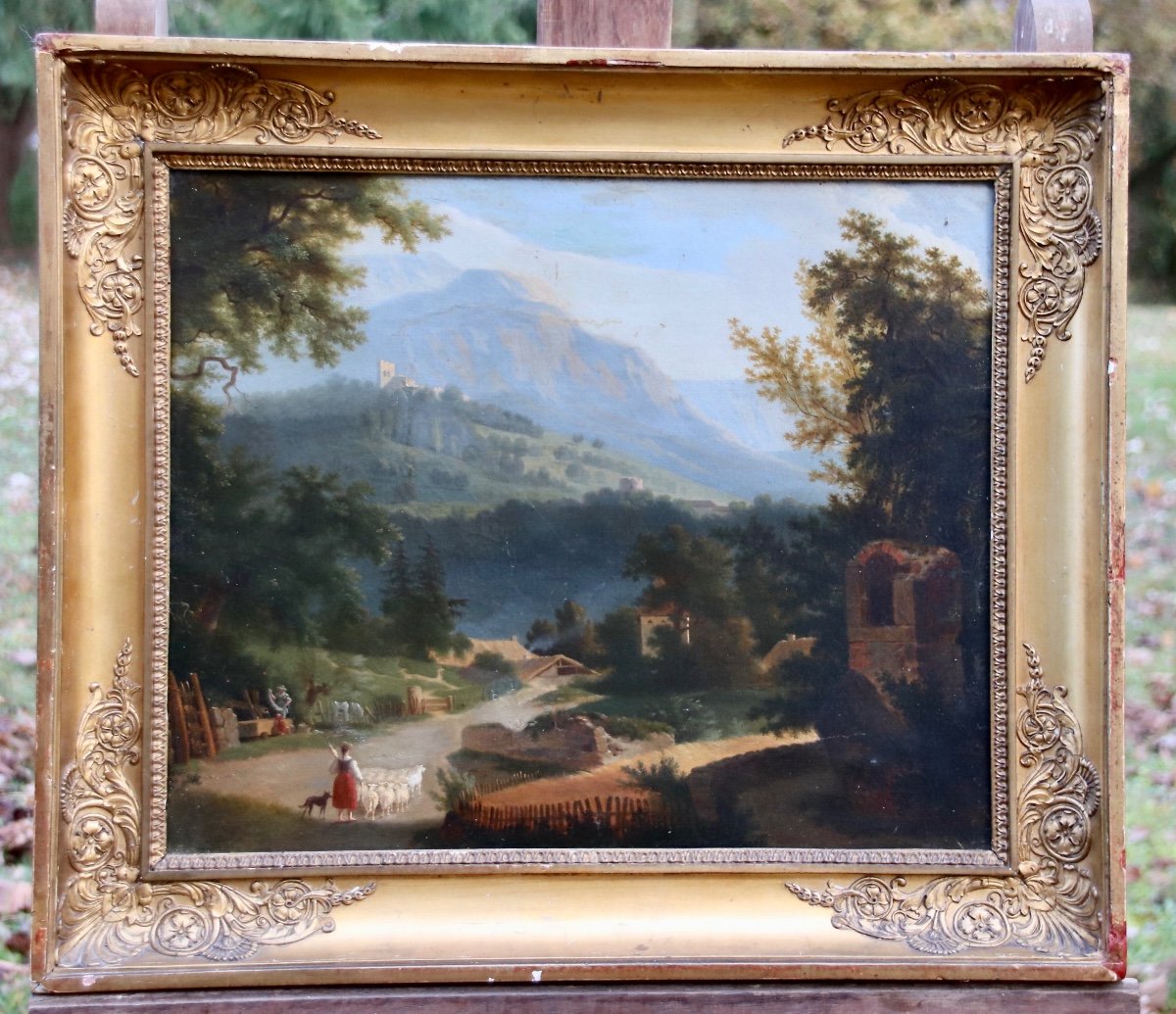 Peinture XIXème Paysage Annimé De Montagne-photo-5