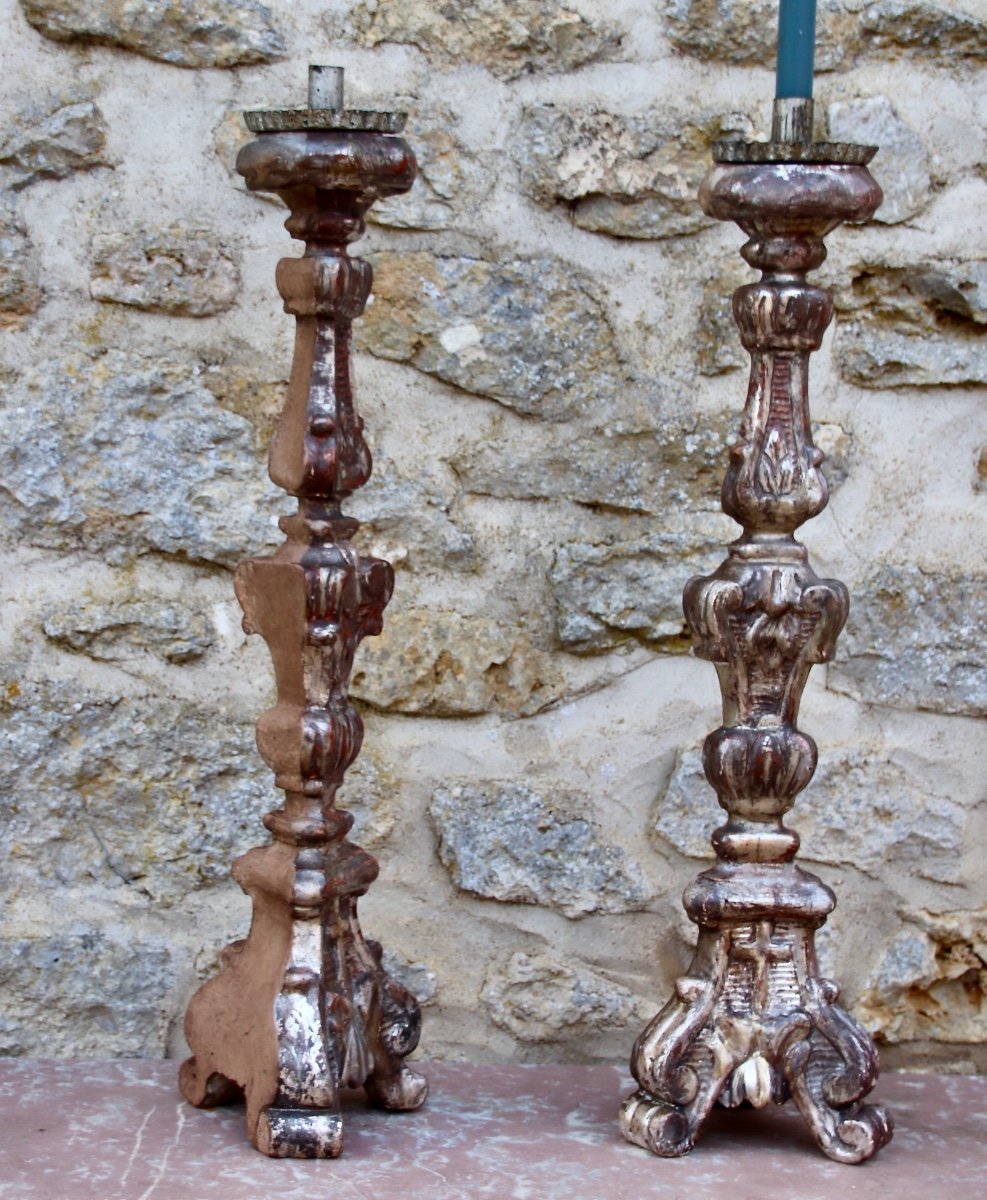 Pair Of Eighteenth Candlestick Spades In Silver Wood-photo-7