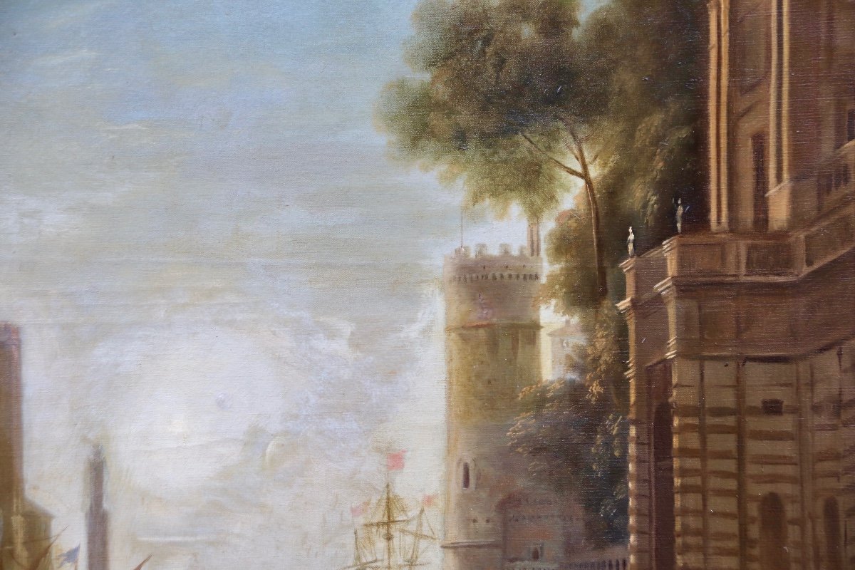 XIXth Painting Embarkation Of Sainte Paule At Ostia After Le Lorrain-photo-2