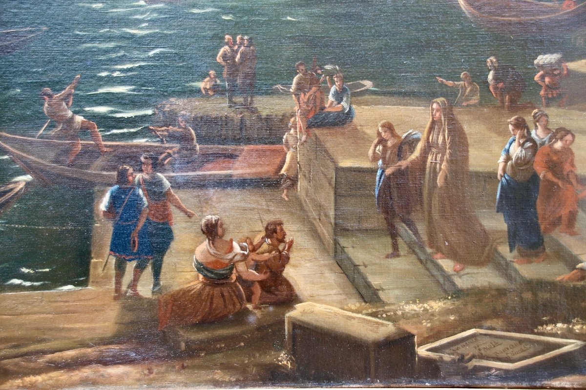 XIXth Painting Embarkation Of Sainte Paule At Ostia After Le Lorrain-photo-3