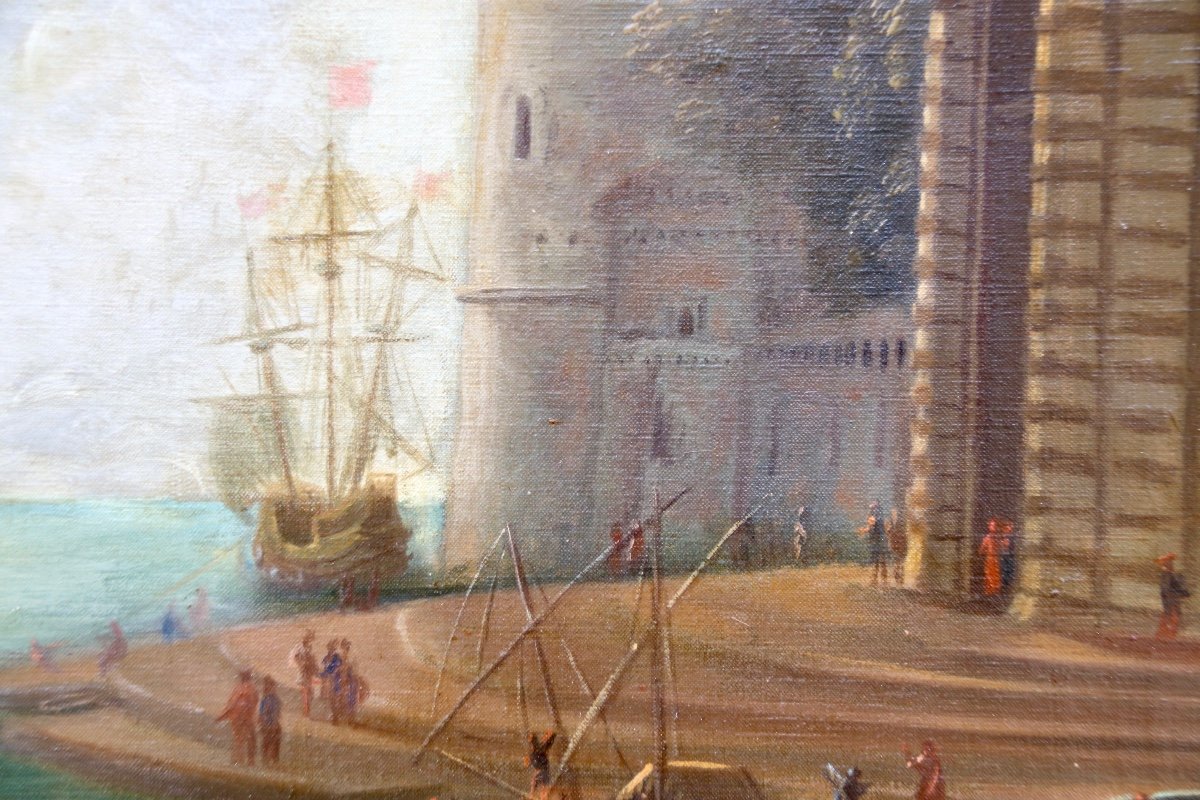 XIXth Painting Embarkation Of Sainte Paule At Ostia After Le Lorrain-photo-7