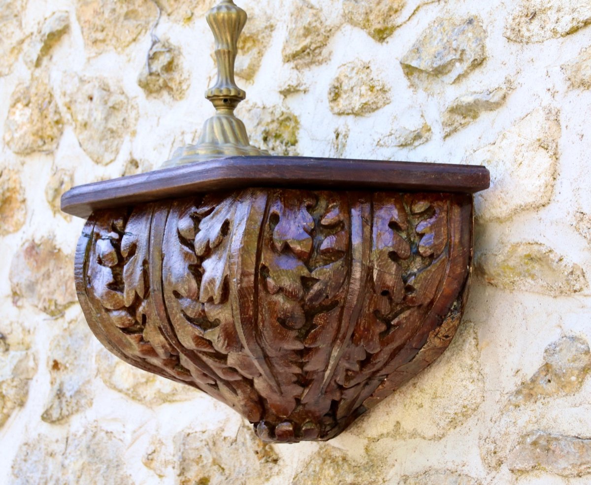 18th Century Oak Holy Water Wall Console-photo-2