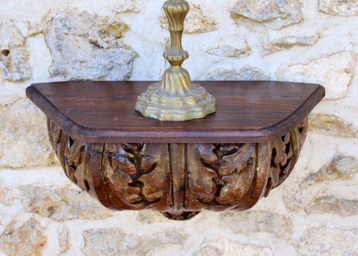 18th Century Oak Holy Water Wall Console-photo-4