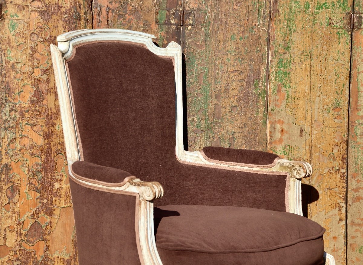 Bergere Rechampi With Cushion, Louis XVI Period-photo-3