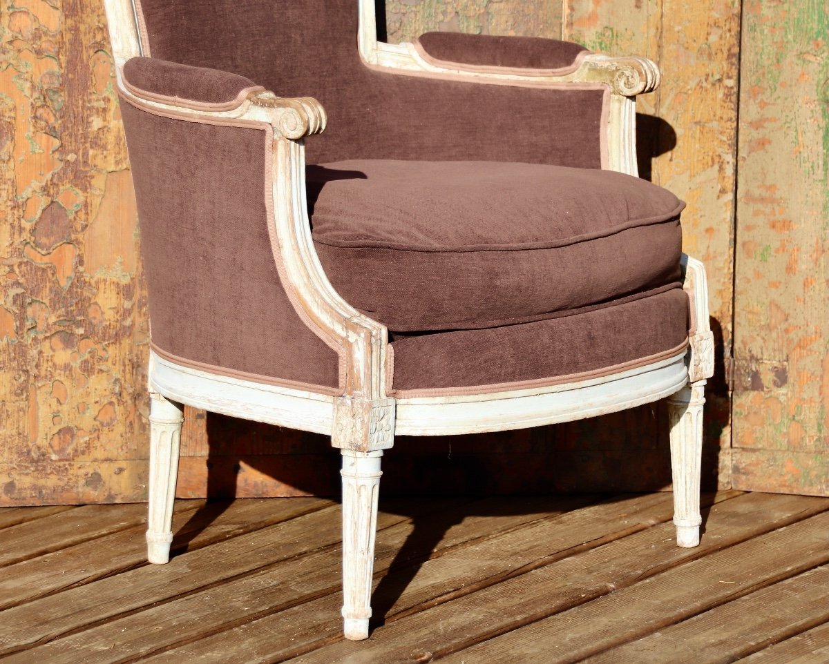 Bergere Rechampi With Cushion, Louis XVI Period-photo-4