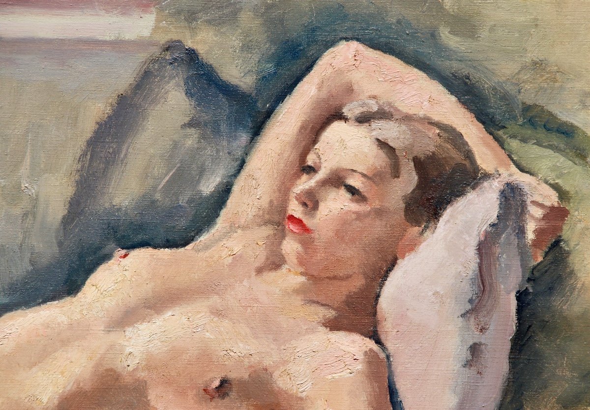 Peinture De Femme Nue Allongée De Maurice Asselin-photo-3