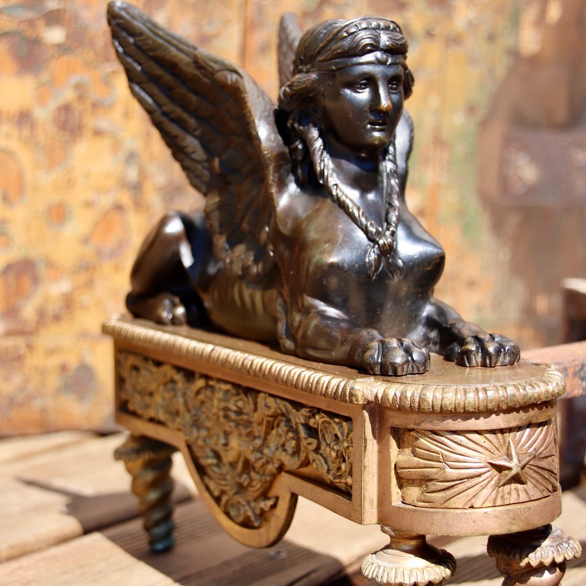 Chenets Empire Au Sphinx En Bronze -photo-3