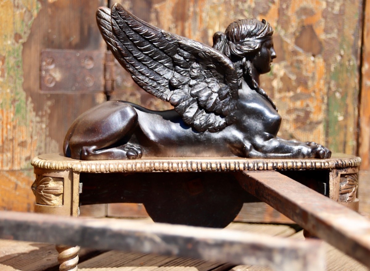 Empire Andirons With Sphinx In Bronze-photo-3